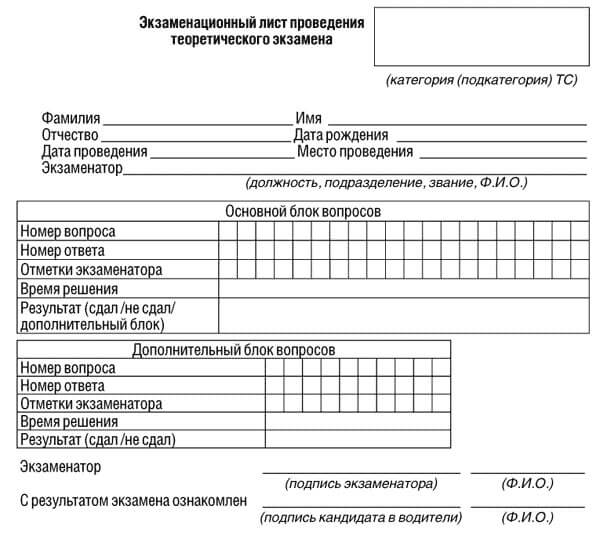 купить лист сдачи теоретического экзамена ПДД в Чапаевске